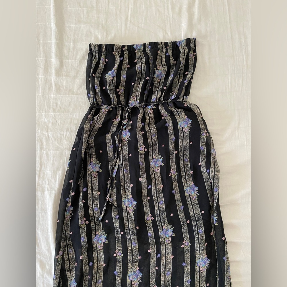 Floral Black Strapless Dress